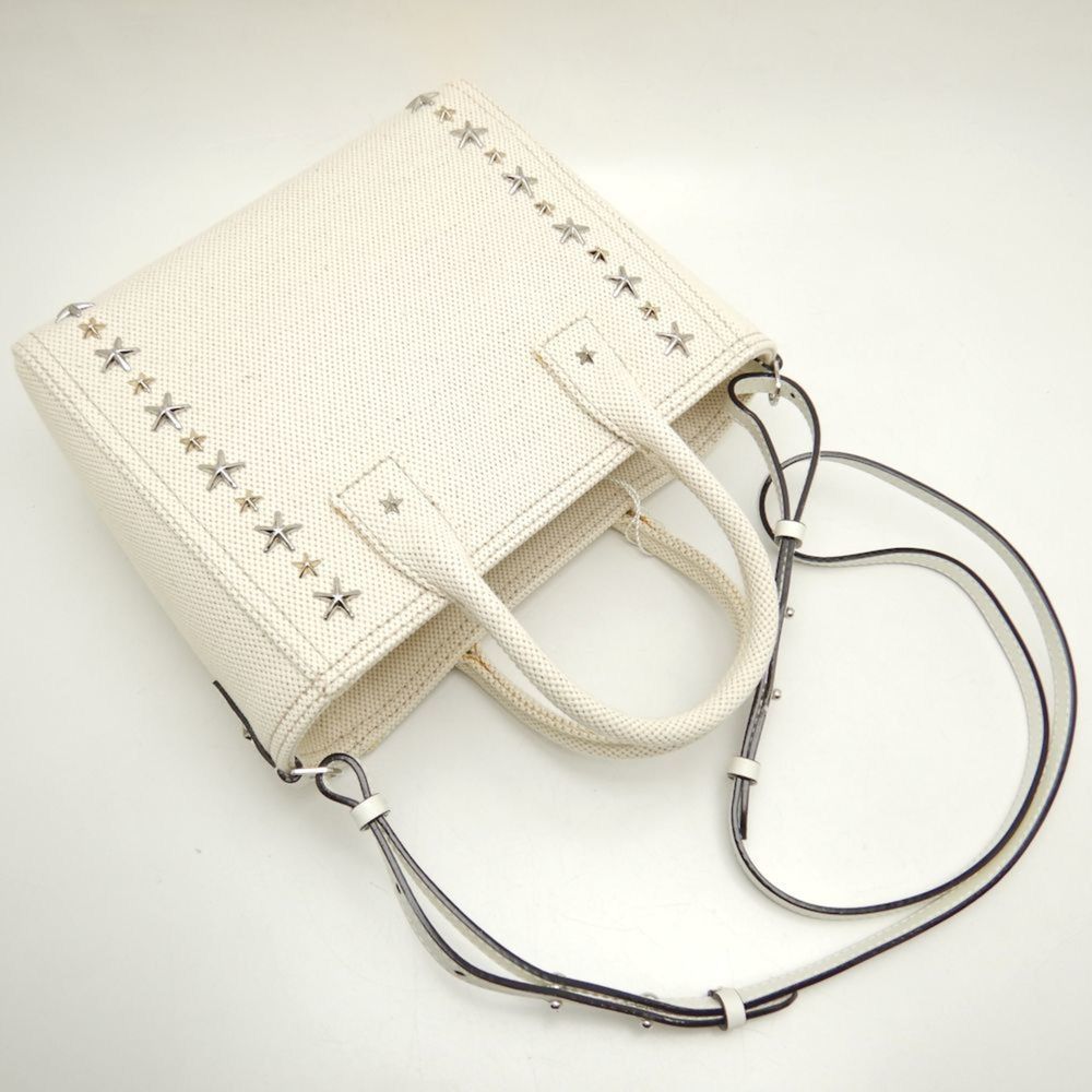JIMMY CHOO Pegasi S CXH211 Handbag Star Studded Canvas x Leather NATURAL 251552 - Picture 3 of 10